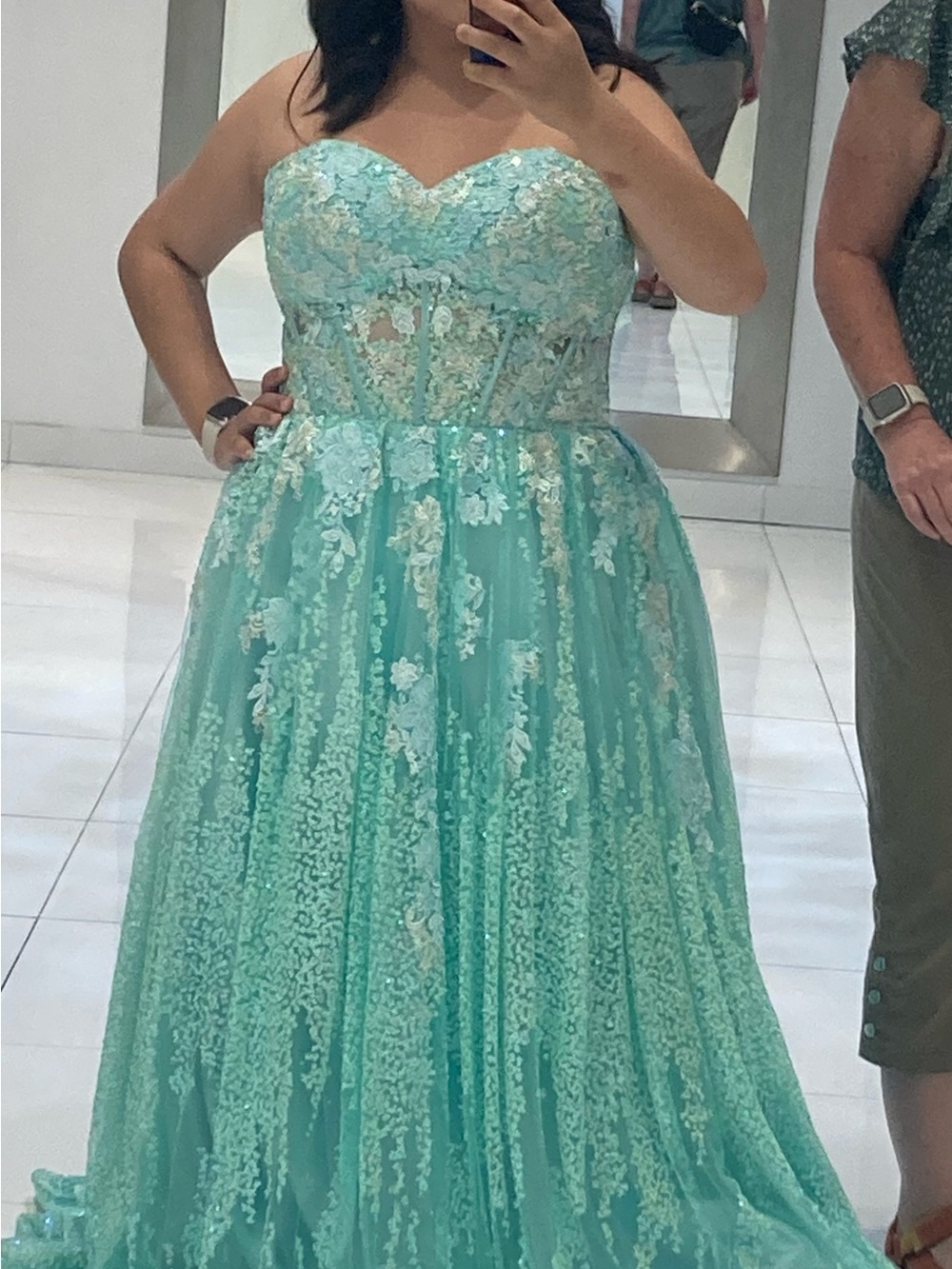 Camille La Vie Strapless Sweetheart Mint Lace Ball Gown